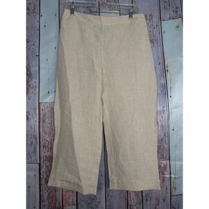 Chicos 100% Linen Crop Pants Oatmeal Beige Elastic Waist Wide Leg Size 0.5 S